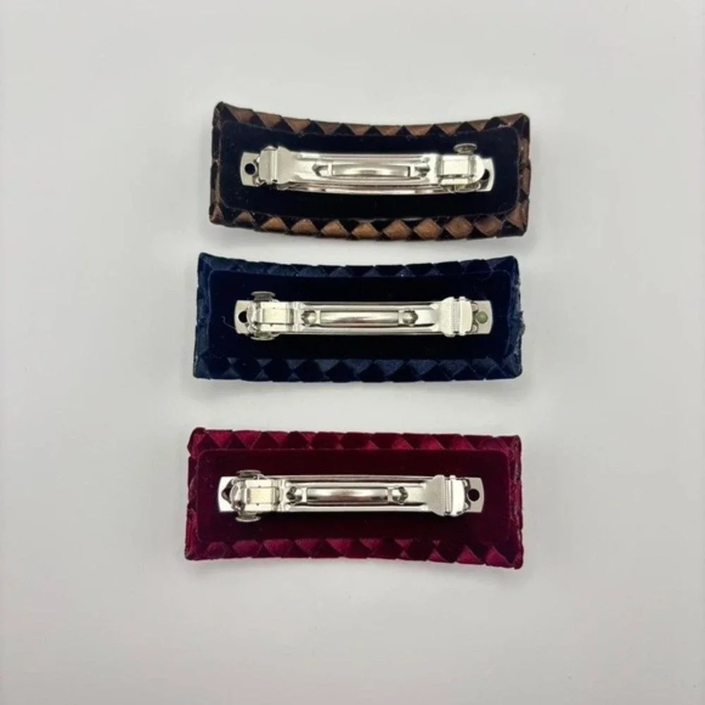 Velvet Satin Woven Intrecciato-Inspired Hair Clips Barrettes. Set of 3‎